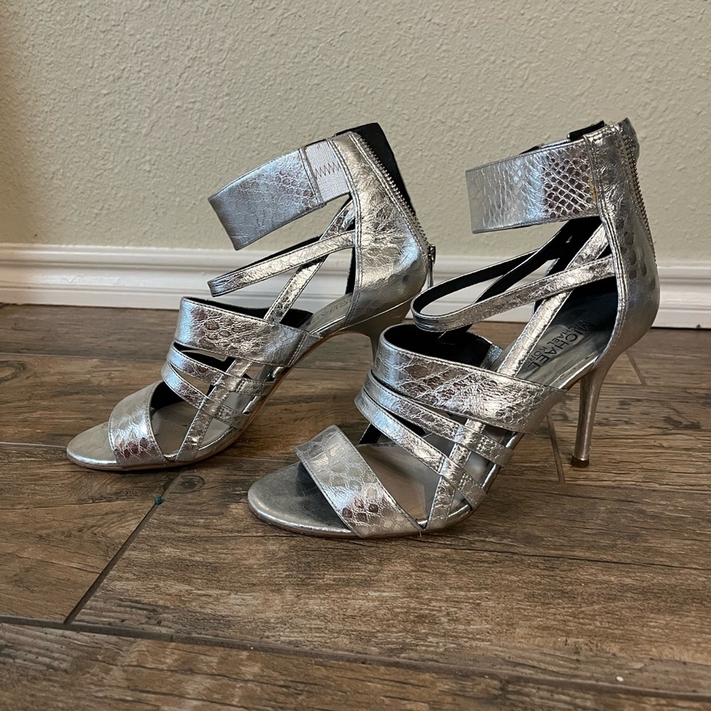 Michael Kors silver heeled strappy sandals size 8